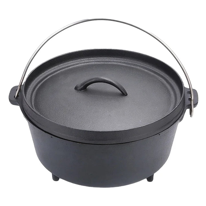 Cast Iron Dutch Pot Uncoated Thickened Camping Saucepan Handle Holder BBQ Pot Crock Pot Soup Stew