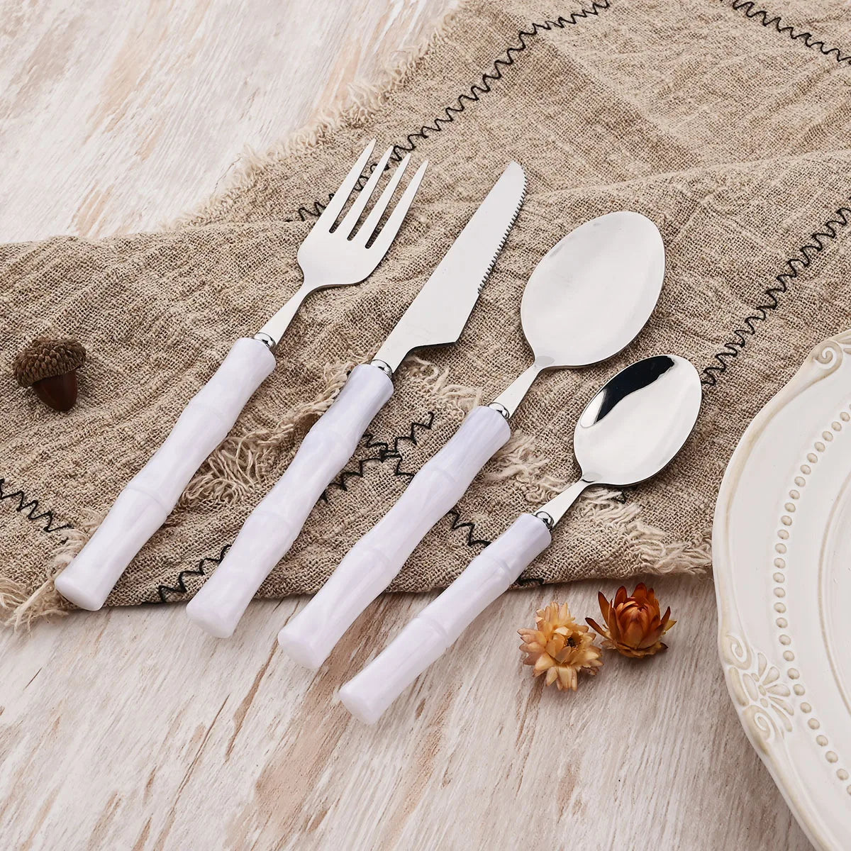4Pcs Blue Silver Acrylic Handle Dinnerware Knife Fork Spoon Set Stainless Steels Cutlery Set Western Home Kitchen Flatware