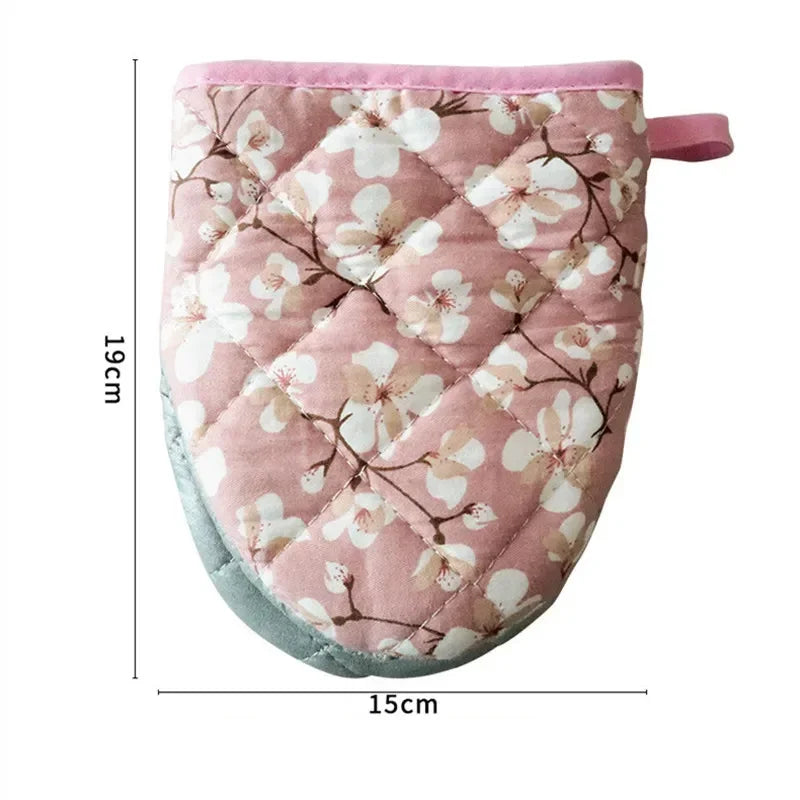 Flower Cotton Printed Baking Oven Gloves Home Kitchen Hot Resistant Heart-shaped Hand Clip Insulation Pad