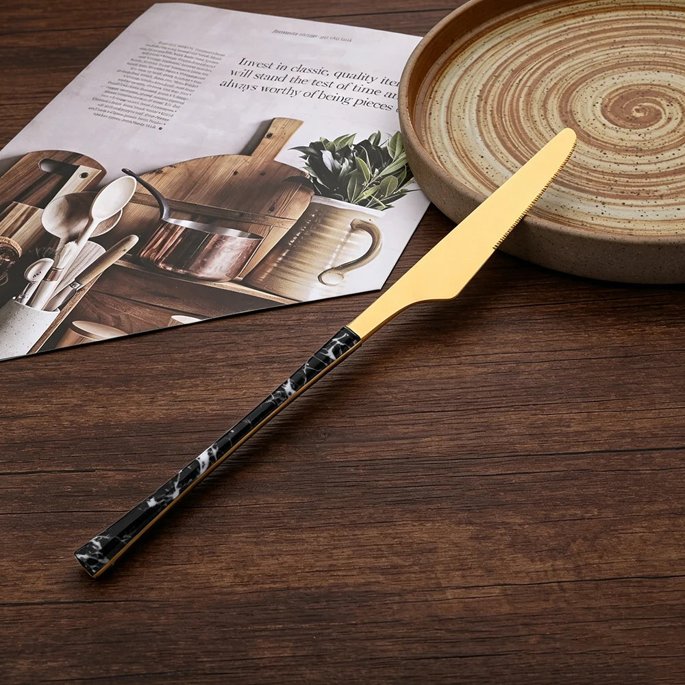 4Pcs Dinnerware Sets Stainless Steel Flatware Imitation Wooden Handle Cutlery Clamp Western Tableware Knife Fork Tea Spoon