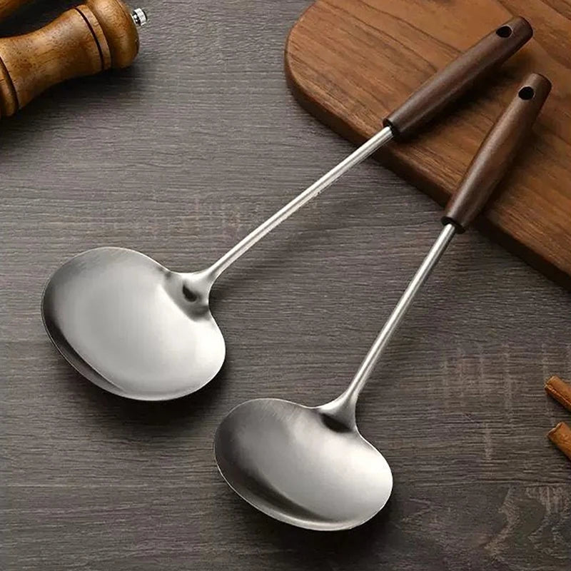 Stainless Steel Wok Spatula Chef-specific Cooking Spoon Wooden Long Handle Mushroom Shovel Kitchen Cooking Utensils