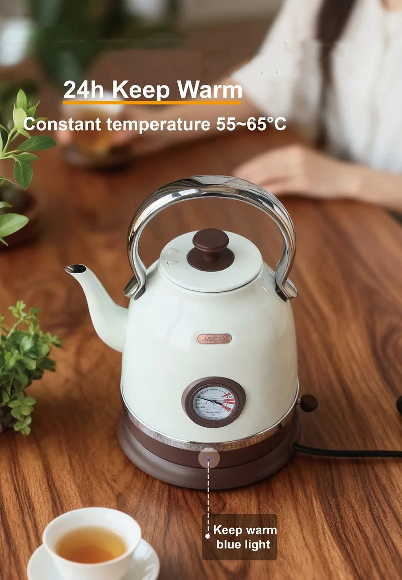 1800W Retro Electric Kettle Household 2L Keep Warm Kettle With Thermometer 304 Stainless Steel Teapot Automatic Power Off