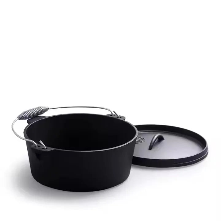 Cast Iron Dutch Pot Uncoated Thickened Camping Saucepan Handle Holder BBQ Pot Crock Pot Soup Stew