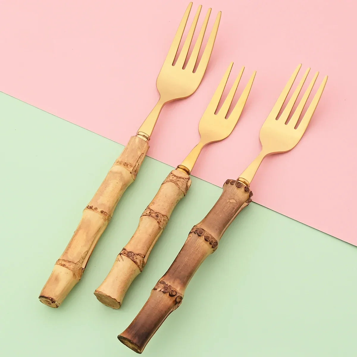 20Pcs Silver Bamboo Handle Cutlery Set 304 Stainless Steel Dinnerware Set Knife Dessert Fork Spoon Tableware Kitchen Flatware
