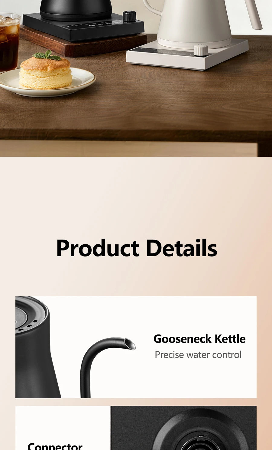 700ML Electric Gooseneck Kettle 1000W Temperature Control Rapid Heating Smart Teapot Hand Drip Brew Coffee Tea Water Pot 220V