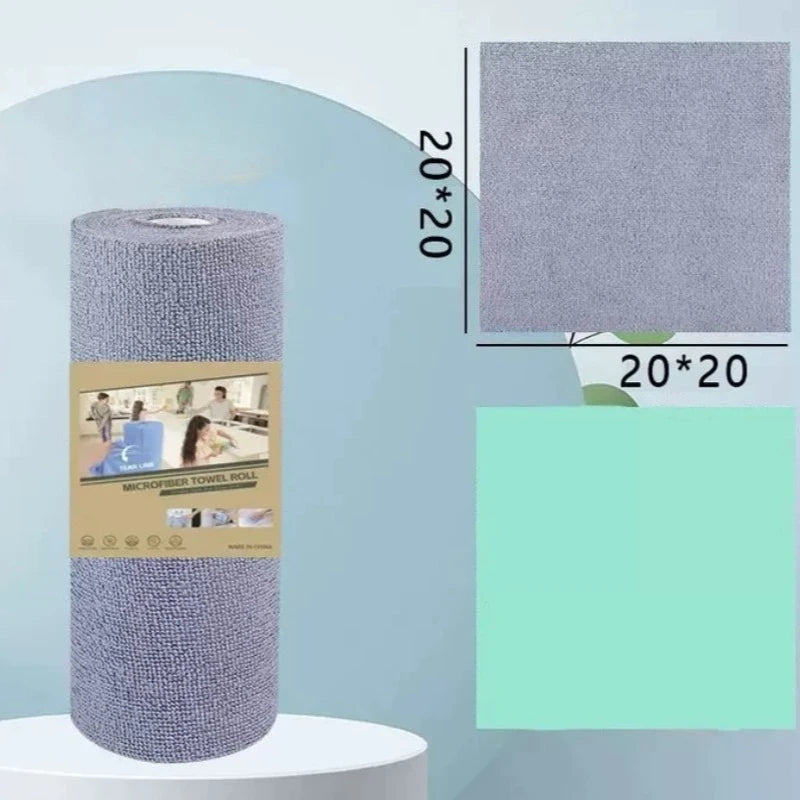Disposable Dish Rag Roll 20pcs Microfiber Towels 20x20CM Cleaning Cloths Reusable Washable Towels Hand Tear Kitchen Wipes