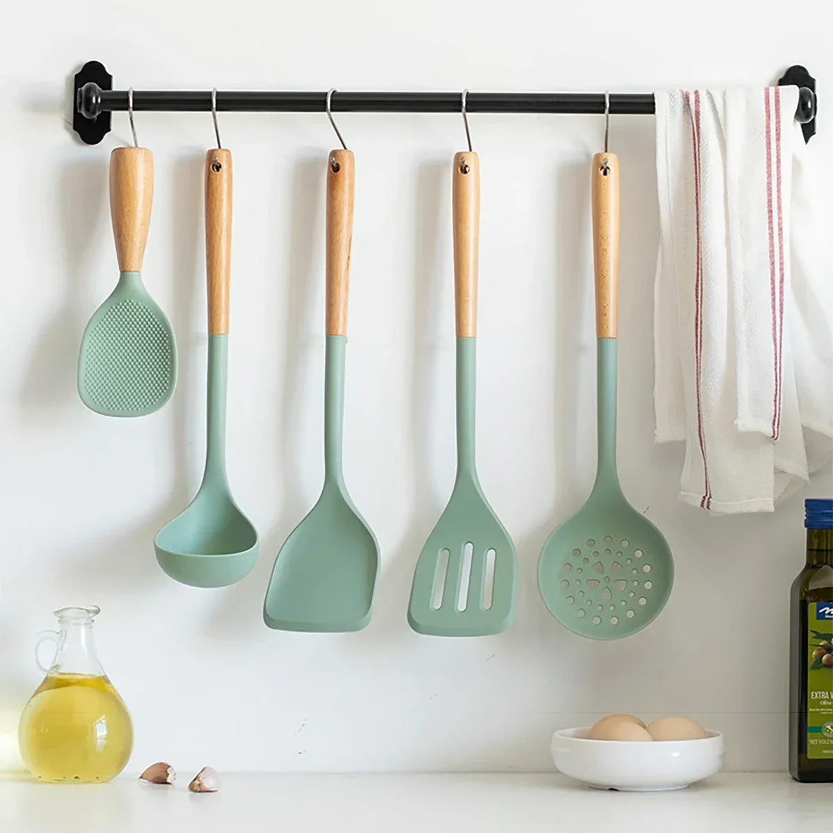 NEW Silicone Spatula Non Stick Pan Wooden Handle Silicone Vegetable Heat-resistant Silicone Cooking Spatula Spoon Kitchen tool