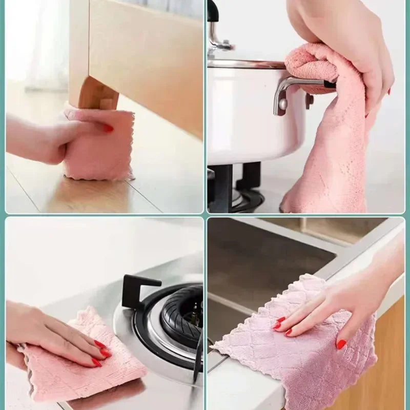 3/5/10pcs double-sided coral velvet ultra-high absorbent scouring pads, dishcloths, wipes