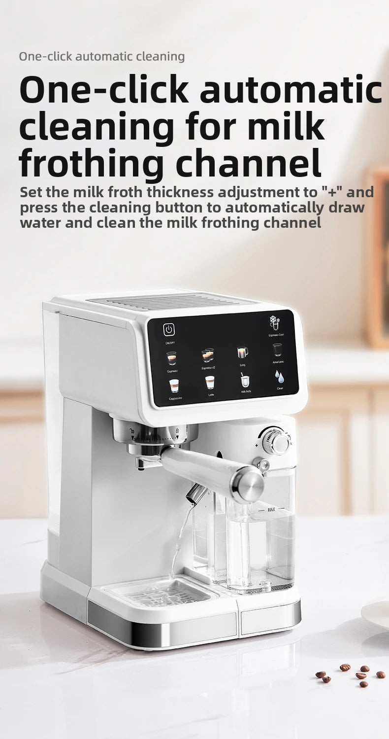 220V Touch Screen Coffee Machine for Home 20Bar Espresso Maker with Milk Frother Automatic Coffee Brewer Energy Saving