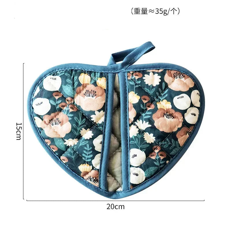 Flower Cotton Printed Baking Oven Gloves Home Kitchen Hot Resistant Heart-shaped Hand Clip Insulation Pad