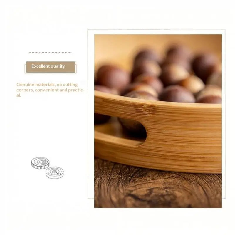 Round Bamboo Tray Wooden With Handle Tea Food Tray 25/30/35/40CM Serving Tray Breakfast Dinner