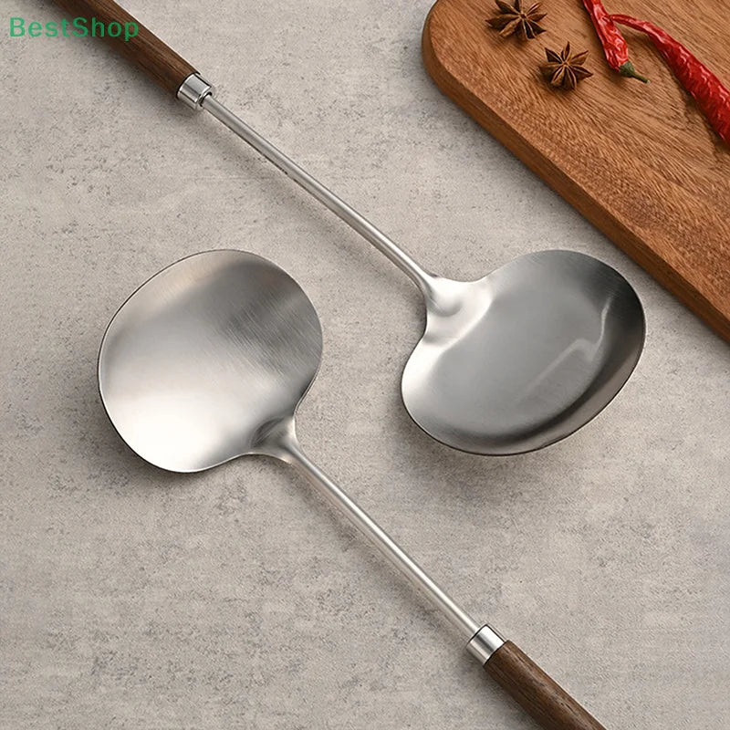 Stainless Steel Wok Spatula Chef-specific Cooking Spoon Wooden Long Handle Mushroom Shovel Kitchen Cooking Utensils