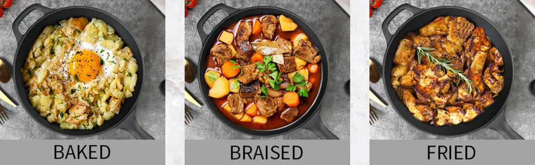 2-in-1 Pre-Seasoned Cast Iron Dutch Oven Pot 10" Deep Pot And Frying Pan For Cooking Baking Bread 3QT Skillet Cookware Set
