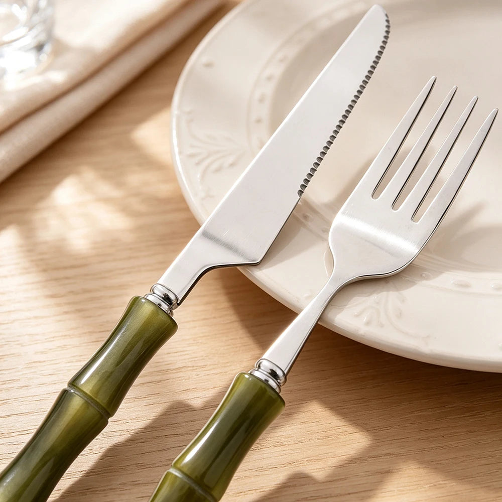 4Pcs Blue Silver Acrylic Handle Dinnerware Knife Fork Spoon Set Stainless Steels Cutlery Set Western Home Kitchen Flatware
