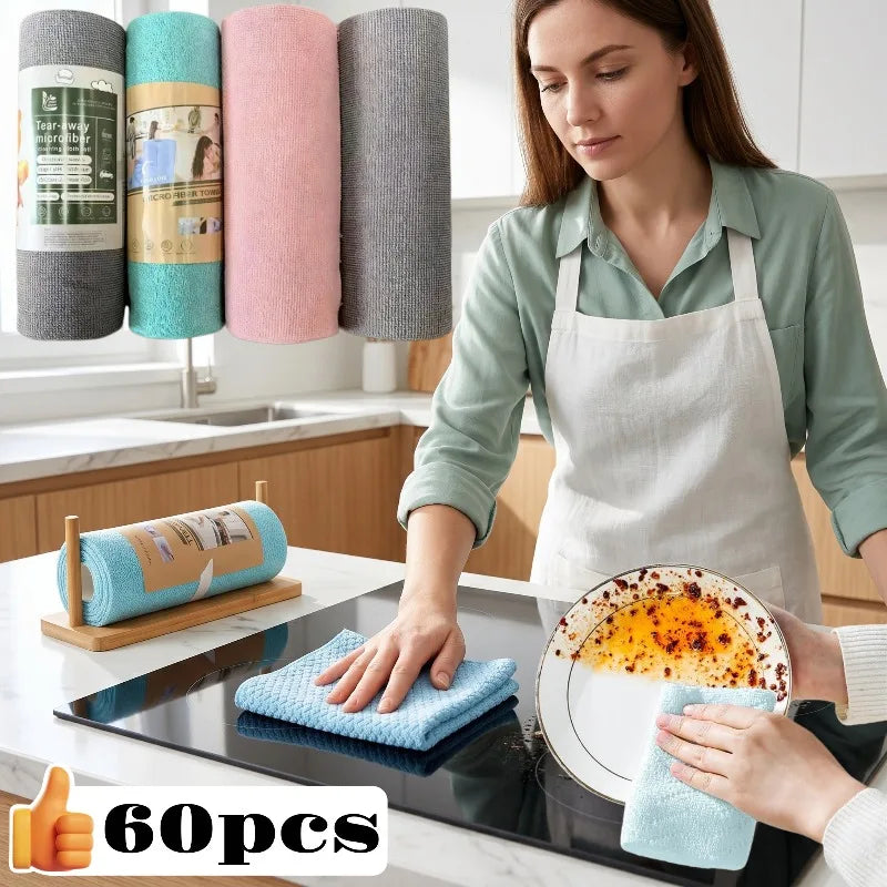 60Pcs Reusable Microfiber Cleaning Wipes Fast Drying Reusable High Absorbency Durable Kitchen Towels for Dishes