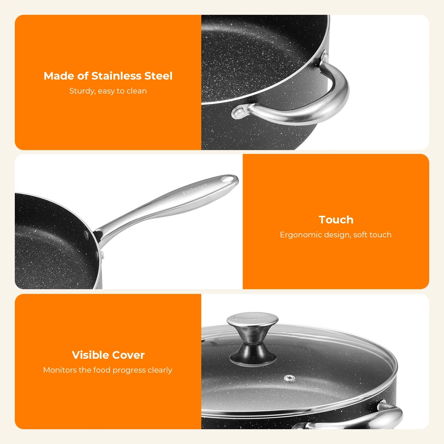 Nonstick Pots and Pans Set 10pcs, Induction hob Pan Set, Induction Compatible, Large Capacity Kitchen Cooking Pans Set