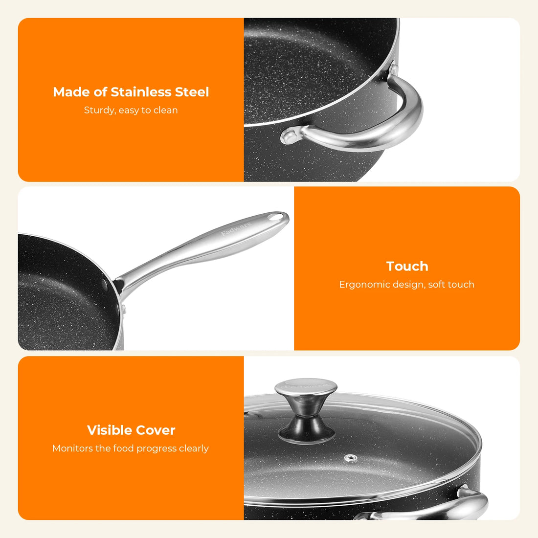 Nonstick Pots and Pans Set 10pcs, Induction hob Pan Set, Induction Compatible, Large Capacity Kitchen Cooking Pans Set