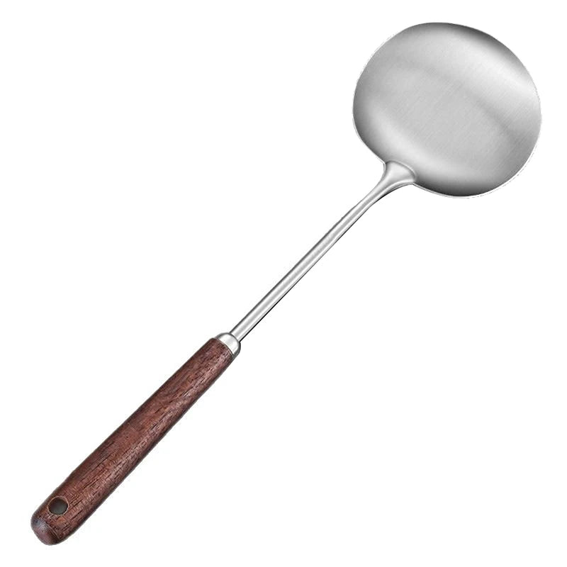 Stainless Steel Wok Spatula Chef-specific Cooking Spoon Wooden Long Handle Mushroom Shovel Kitchen Cooking Utensils