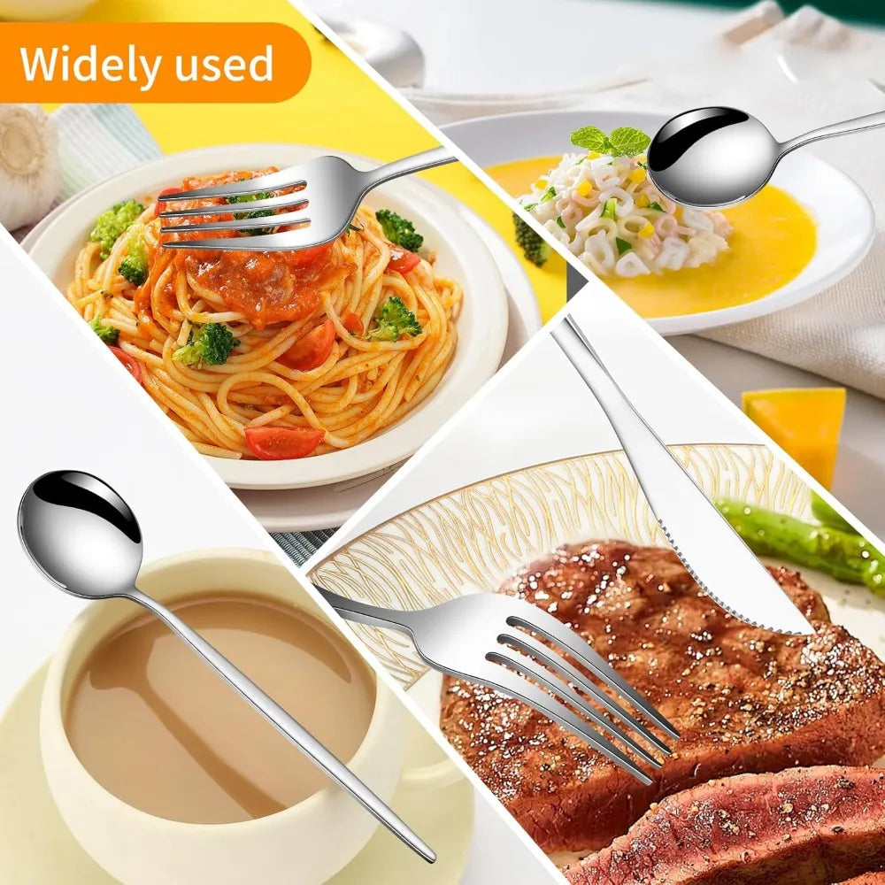 24 Pieces Flatware Cutlery Set Stainless Steel Tableware Dessert Tea Spoon Dishwasher Safe for Home Dining Room Kitchenware