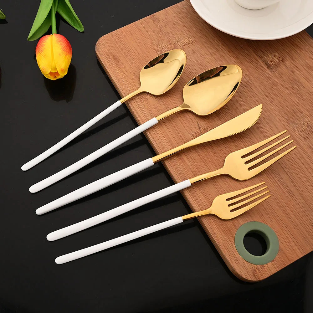 6Pcs Stainless Steel Dinnerware Set Black Cutlery Spoon Fork Knife Western Cutleri Silverware Flatware Tableware Supplies
