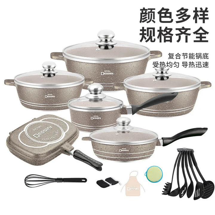 aluminum pot for home kitchen non-stick pot die-cast soup pot 23-piece cooking suit