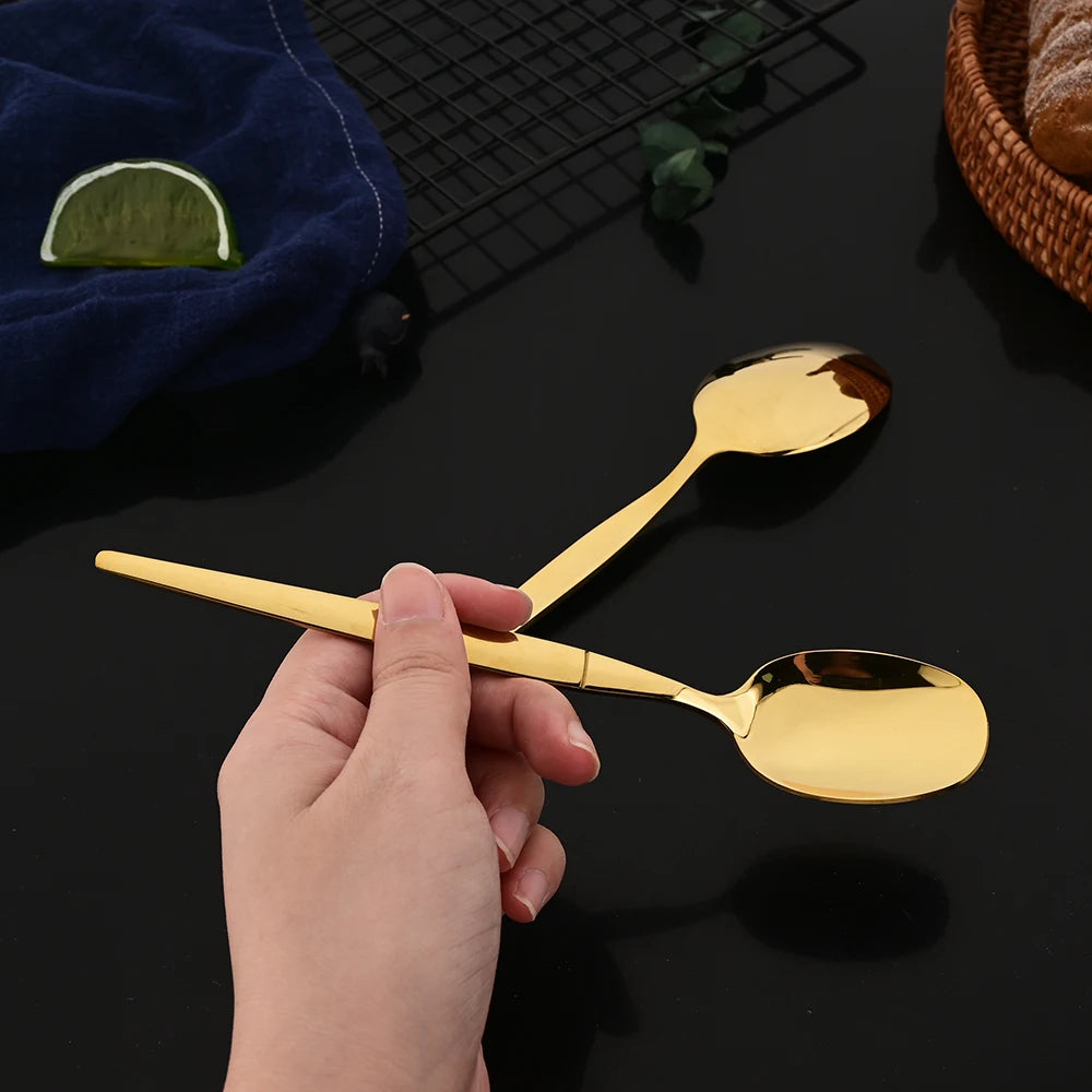 Golden Korean Tableware Set 12Pcs Luxury Mirror Flatware Cutlery Set Stainless Steel Dinnerware Fork Spoon Chopsticks Set