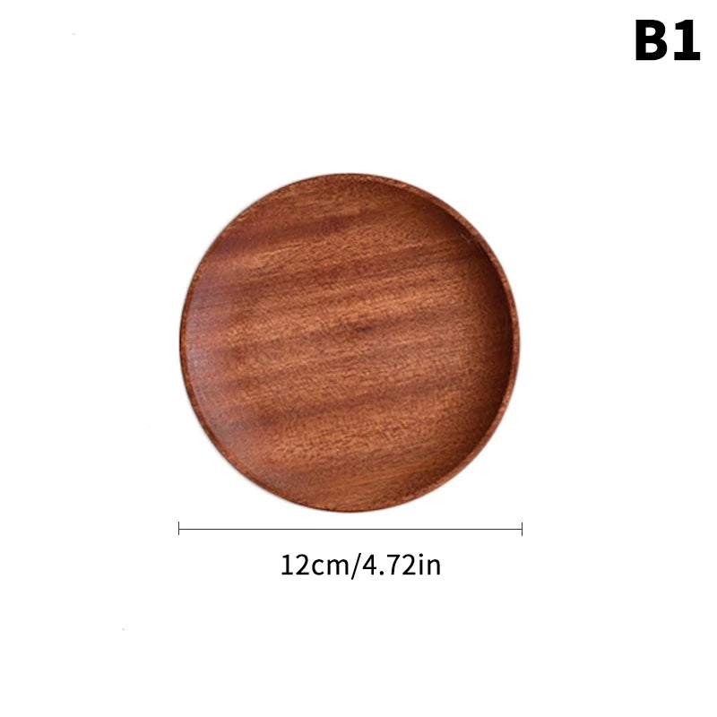 Hot Sale 1PC Wooden Serving Trays Oval Wood Tray Platters for Serving Food Dishes Dinner Plates Solid Wood Round Dessert Plate