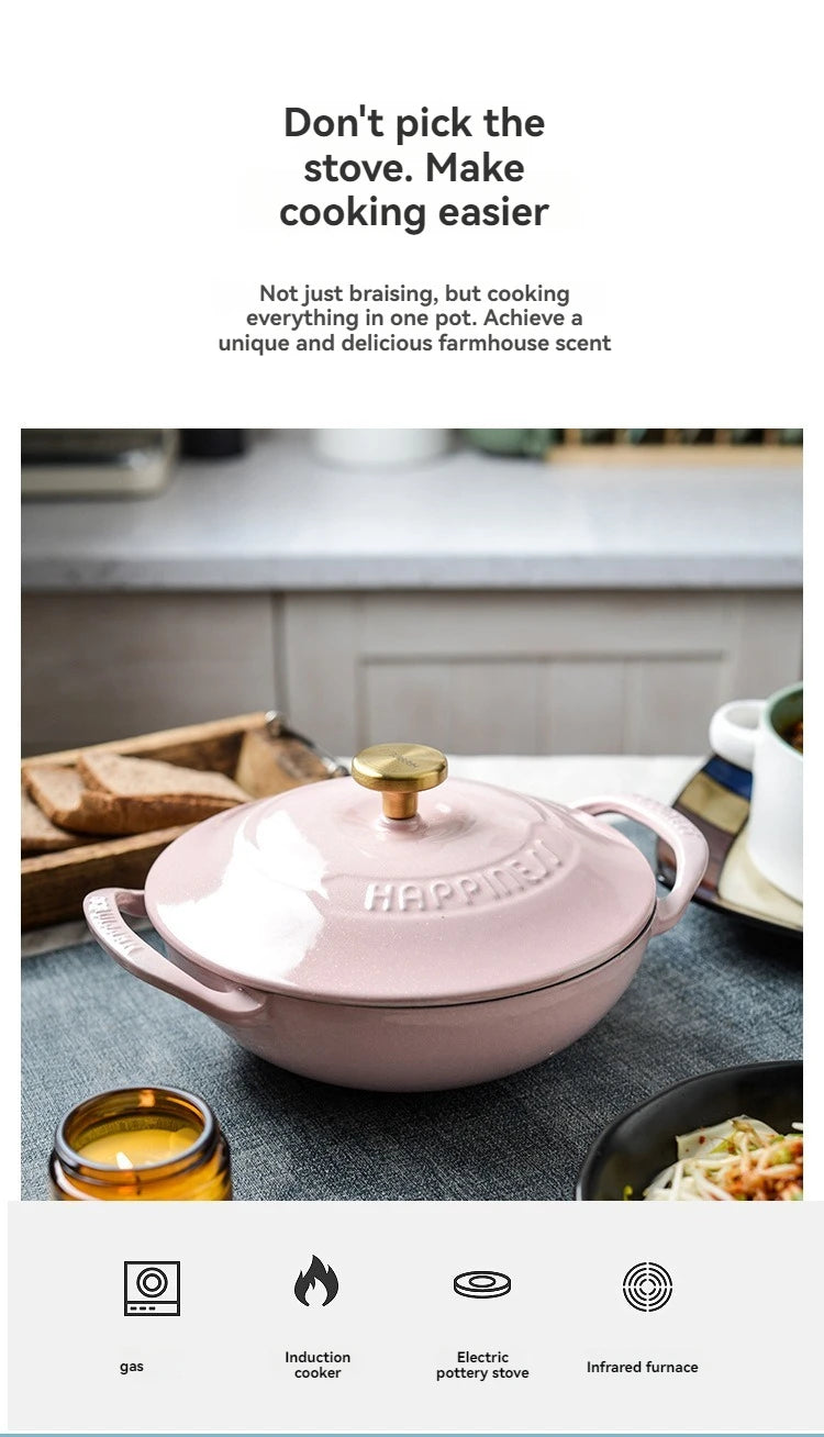 Enameled Cast Iron Dutch Oven 21cm Seafood Stockpot Cookware NonStick Enamel Pot Casserole Dish for All Heat Source Stew Pot
