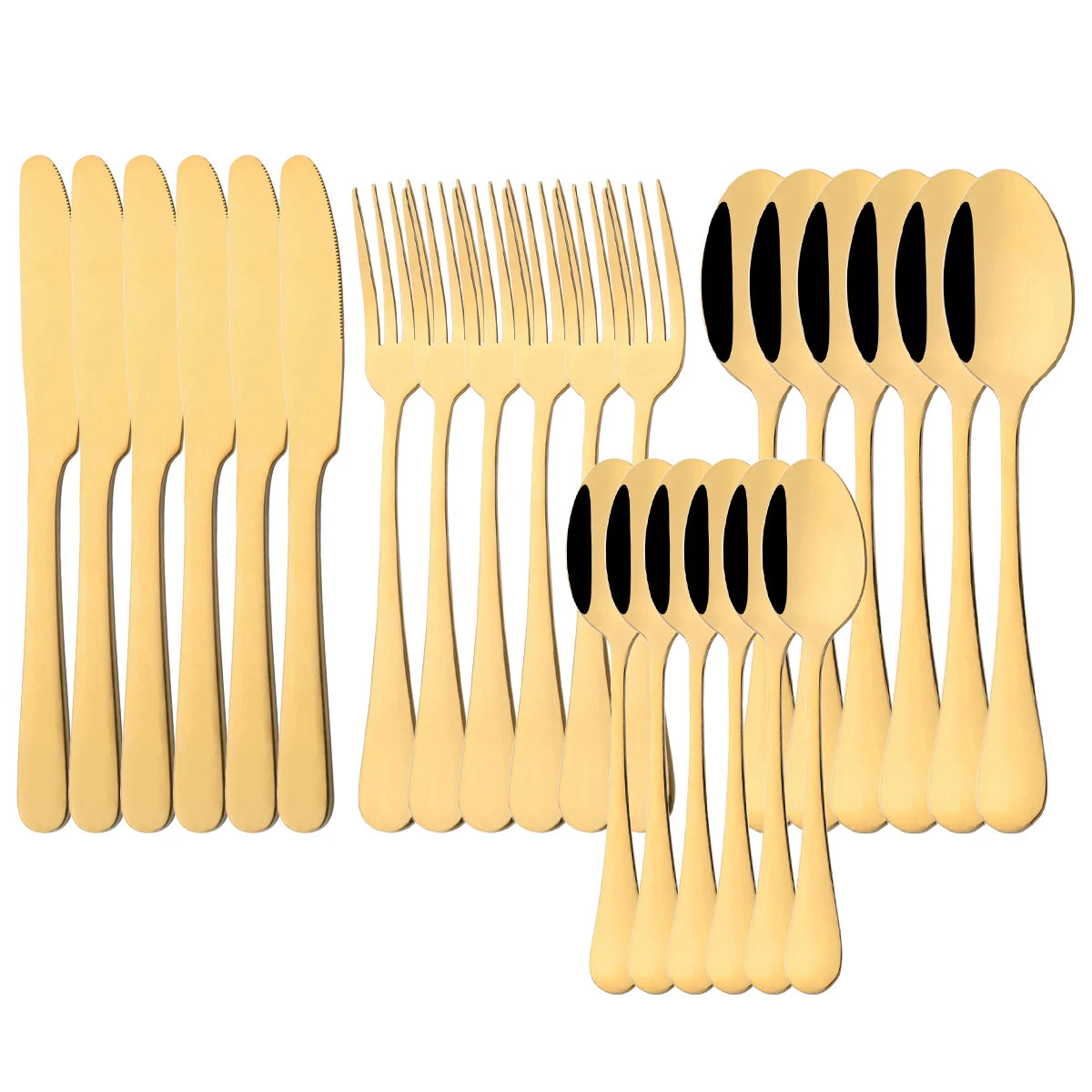 24Pcs Tableware Dinnerware Set Western Gold Cutlery Set Stainless Steel Fork Knife Teaspoon Dinner Kitchen Flatware Set