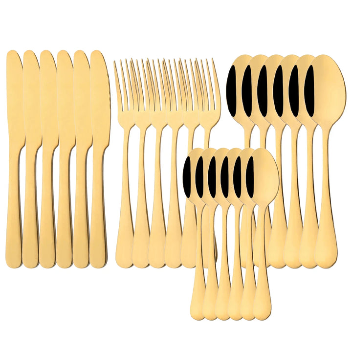 24Pcs Tableware Dinnerware Set Western Gold Cutlery Set Stainless Steel Fork Knife Teaspoon Dinner Kitchen Flatware Set
