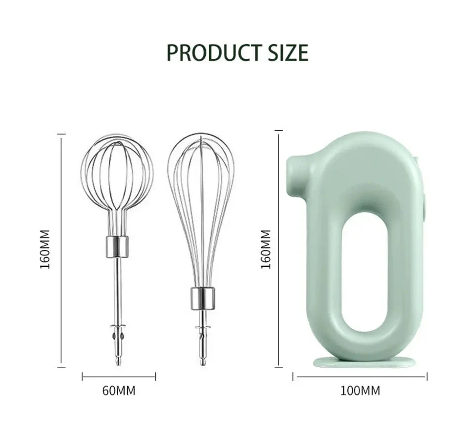 Portable Mixers with 2 Mixing Head USB Electric Blender Wireless Food Mixer Handheld Rechargeable Whisks Dough Stirrer Eggbeater