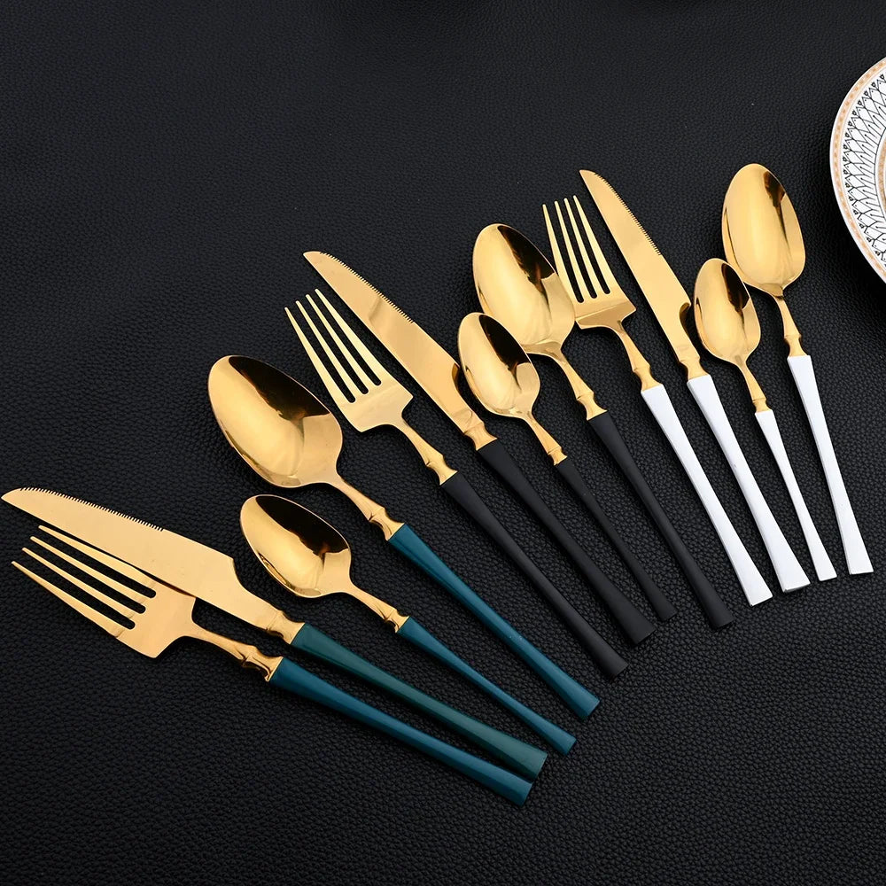 16pcs Dinnerware Set Stainless Steel Tableware Set Knife Fork Spoon Flatware Set Cutlery Set Knife Fork Spoon Tea Spoon