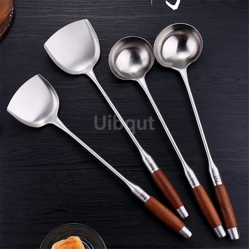 big long spatula shovel chef cooking cocina utensilios blade Kitchen Utensil Wooden Handle Stainless Steel Turner Soup Spoon wok