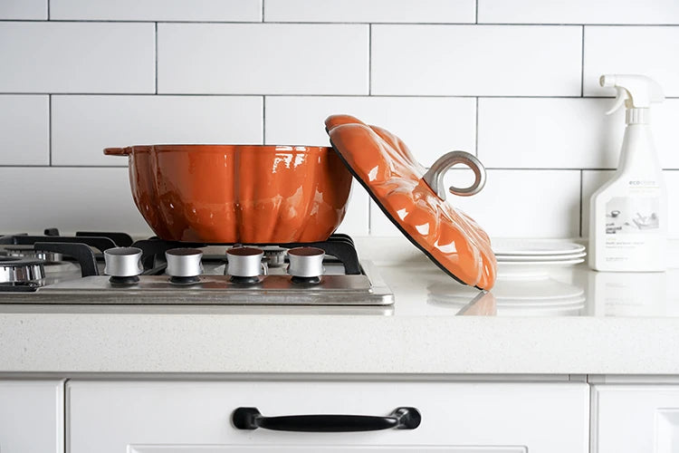 Pumpkin Enameled Cast Iron Dutch Oven 1.9L Enamel Coated Cookware NonStick Enamel Pot Casserole Dish 7.9inch for All Heat Source