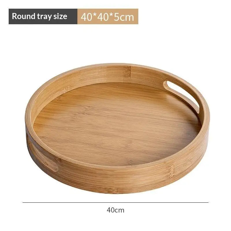 Round Bamboo Tray Wooden With Handle Tea Food Tray 25/30/35/40CM Serving Tray Breakfast Dinner