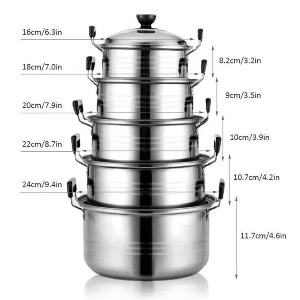 New 5pcs Stainless Steel Stock Pot Set with Lid Combination Series American Stock Pots Cookware Sets 16-24cm Deepen Soup Pot