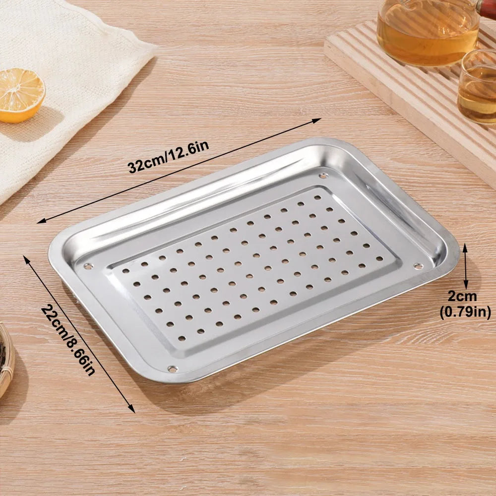 New Stainless Steel Tea Tray Rectangle Japanese Style Serving Plate Barbecue Plate Home Office