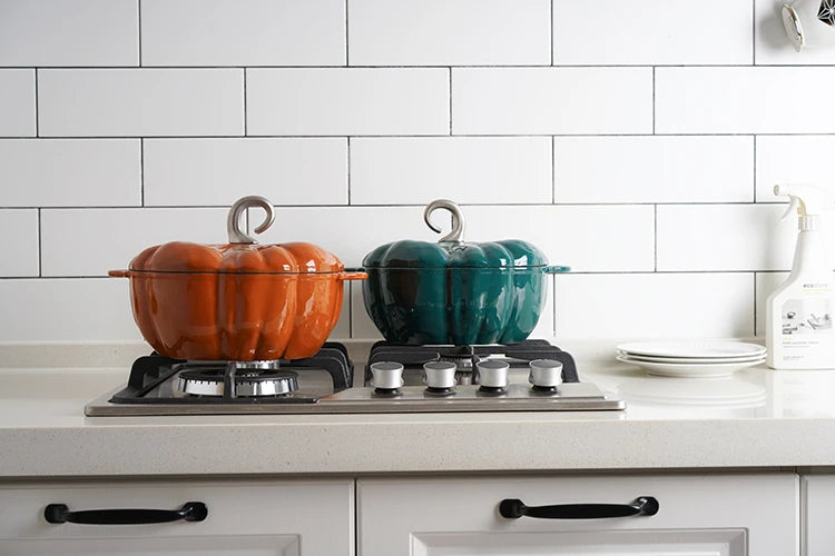 Pumpkin Enameled Cast Iron Dutch Oven 1.9L Enamel Coated Cookware NonStick Enamel Pot Casserole Dish 7.9inch for All Heat Source