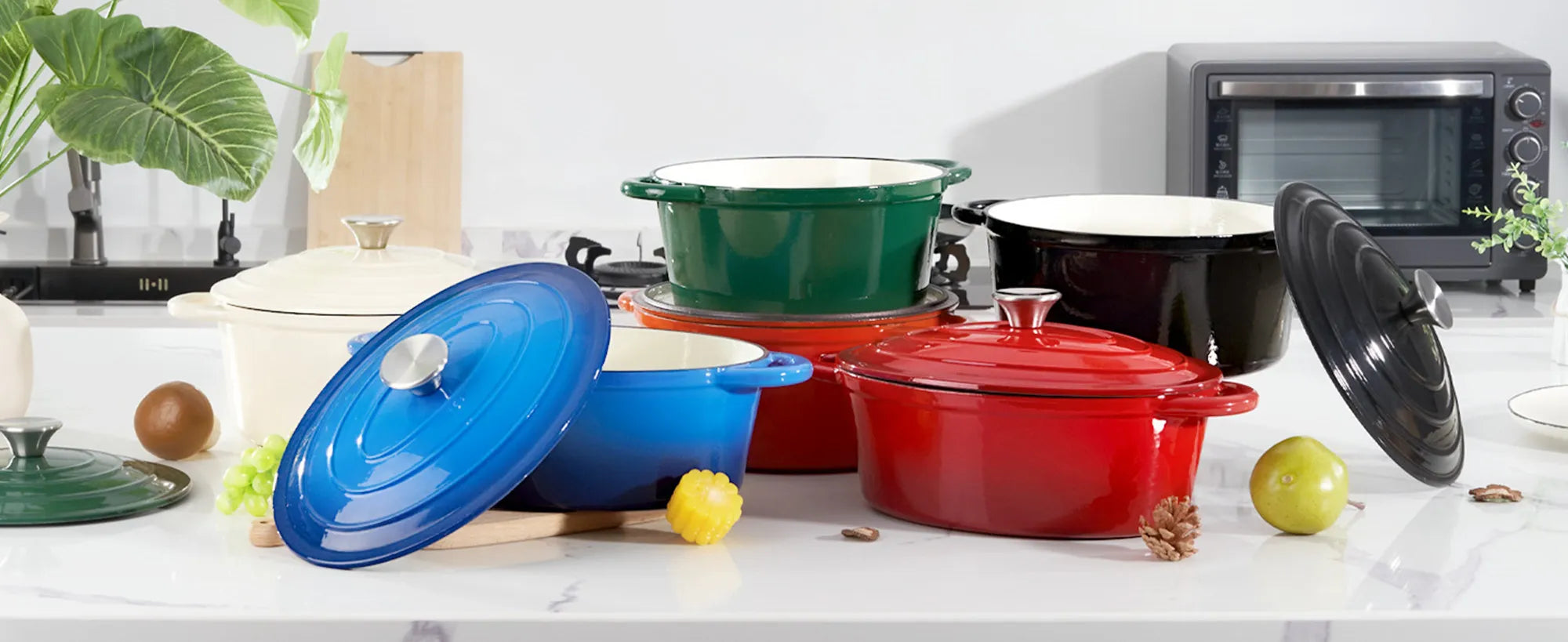 33cm Enameled Cast Iron Oval Dutch Oven for Braising Broiling Bread Baking 4L Saucepan Kitchen Utensil Cast Iron Casserole Dish