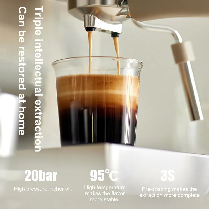 Compact Home Coffee Machine Semi-Automatic Espresso Maker with Steam Wand 15Bar Pressure for Rich Crema Perfect for Lattes
