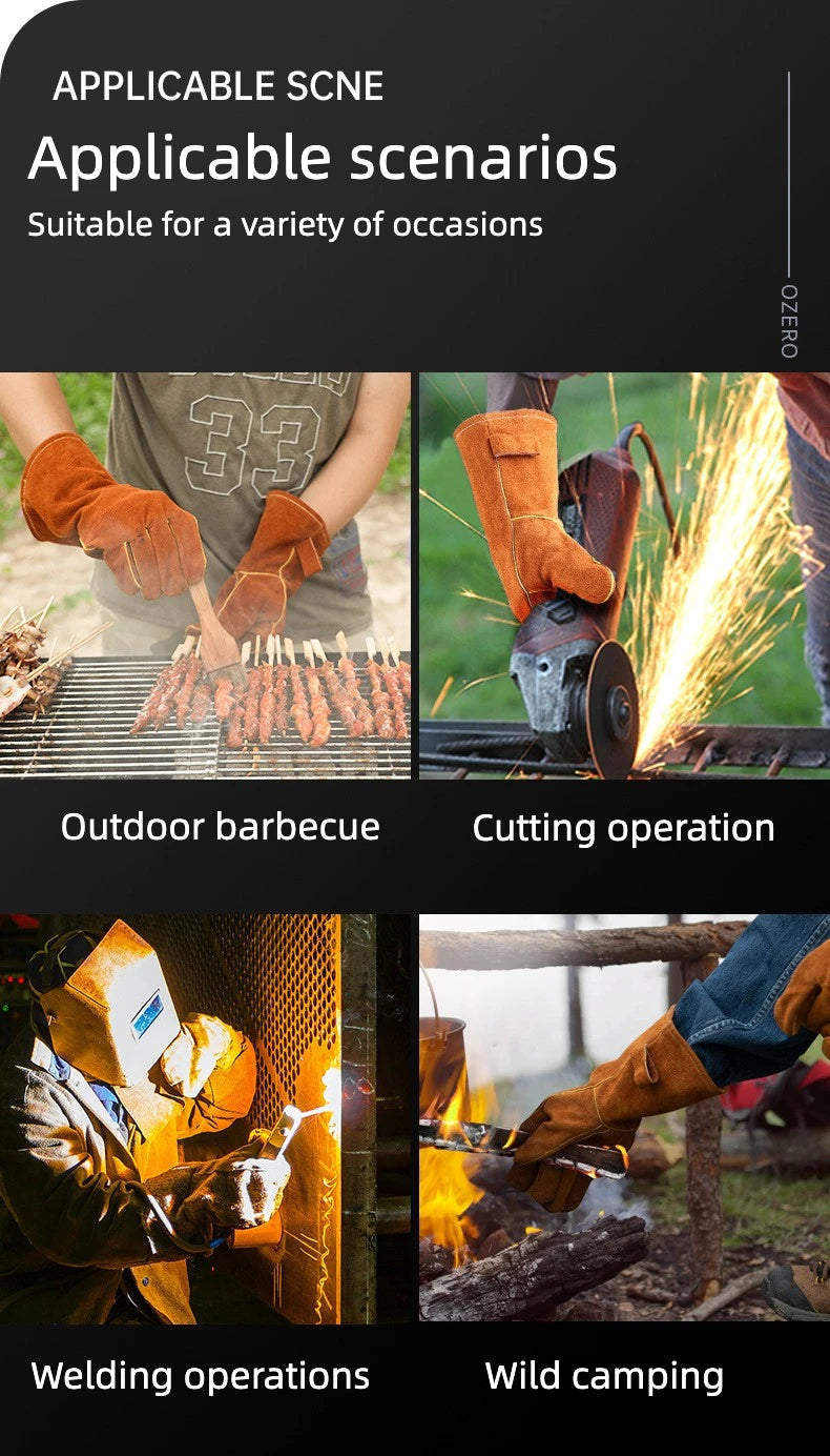 14 Inch Welding Gloves For Welder Work Gloves Thick Cow Split Leather Heat Resistant Oven BBQ Gloves For Grill Heat Insulation.