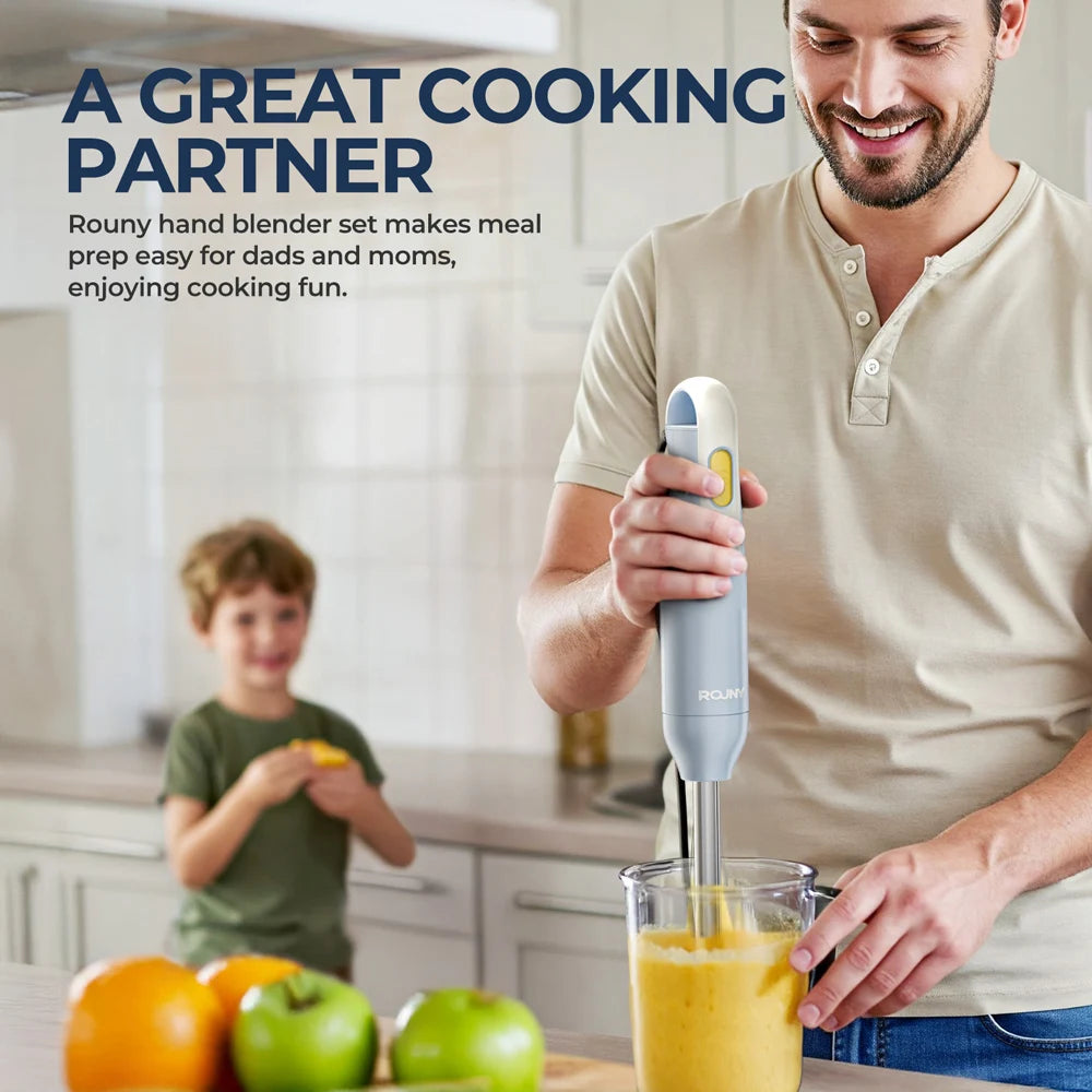 4-in-1 Handheld Stick Blender Set, Immersion Hand Blender with Stainless Steel Blades for Kitchen Food Mixing, Light Blue Novice