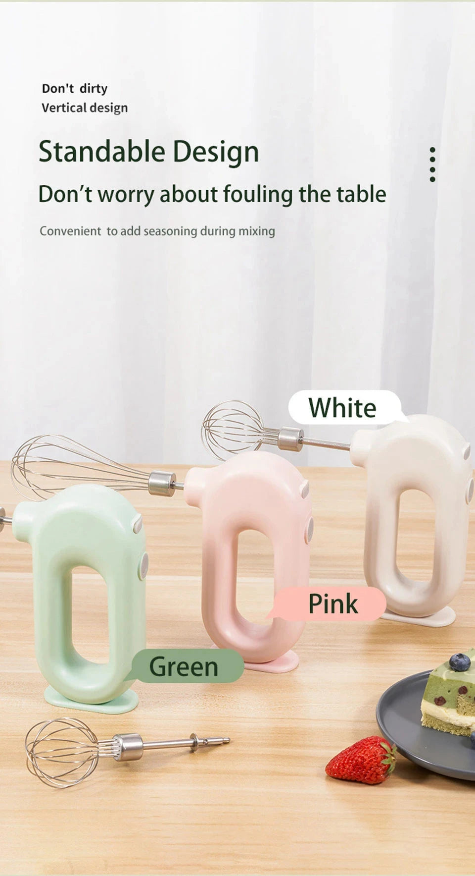 Portable Mixers with 2 Mixing Head USB Electric Blender Wireless Food Mixer Handheld Rechargeable Whisks Dough Stirrer Eggbeater