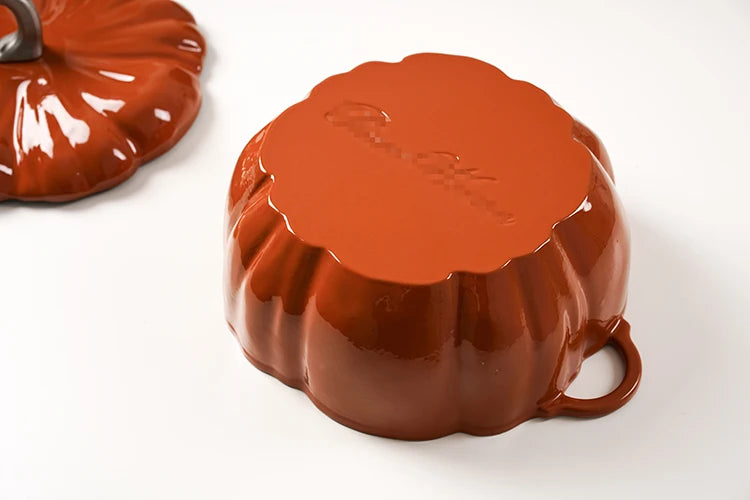 Pumpkin Enameled Cast Iron Dutch Oven 1.9L Enamel Coated Cookware NonStick Enamel Pot Casserole Dish 7.9inch for All Heat Source