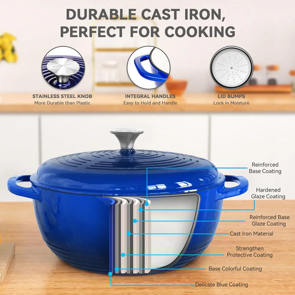 28cm Enameled Cast Iron Dutch Oven Dual Handles 6 Quart Stew Pot Use to Cook Bread Baking Soups Casserole Dish Oven Safe 500° F
