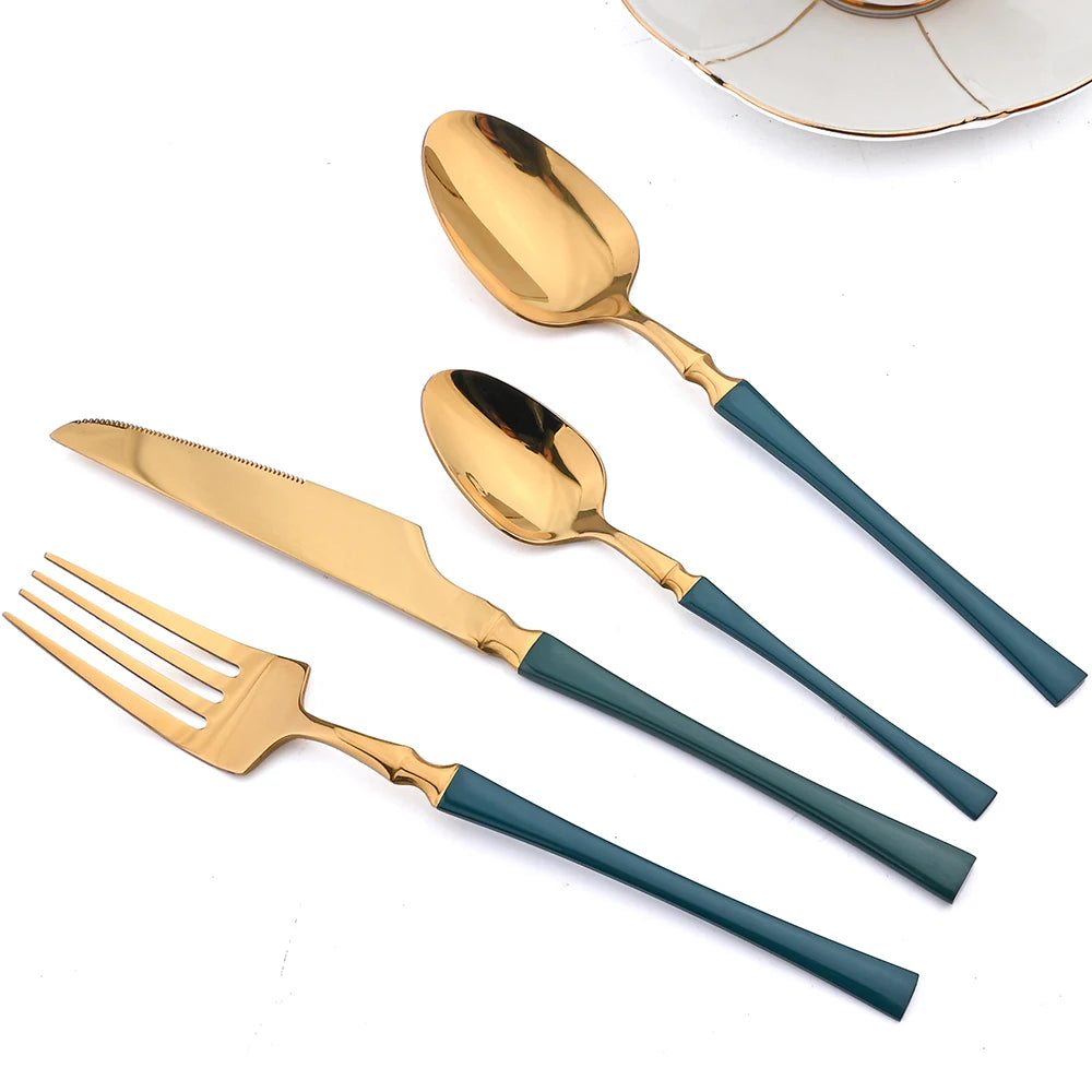 16pcs Dinnerware Set Stainless Steel Tableware Set Knife Fork Spoon Flatware Set Cutlery Set Knife Fork Spoon Tea Spoon