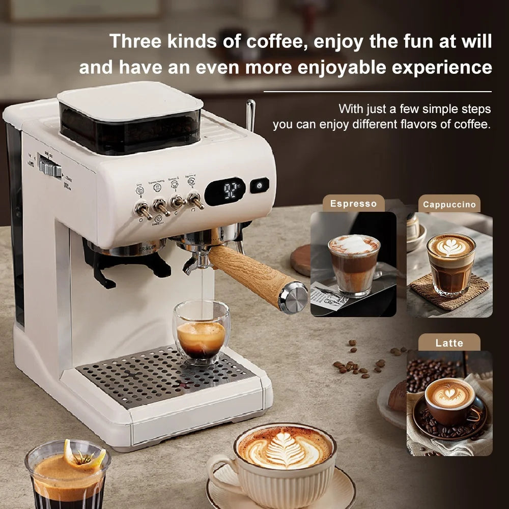 Semi-Automatic Espresso Machine with Built-in Grinder, Hot & Cold Dual Brew System with Steam Milk Frother, Compact Home Barista