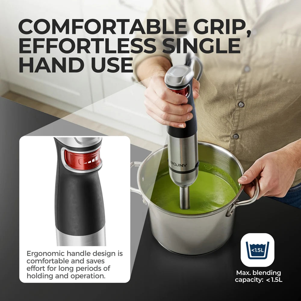 6-in-1 Multi-Purpose Immersion Hand Blender 1500W MAX, Electric Hand Held Stick Blender Stainless Steel Blades,Home & Kitchen