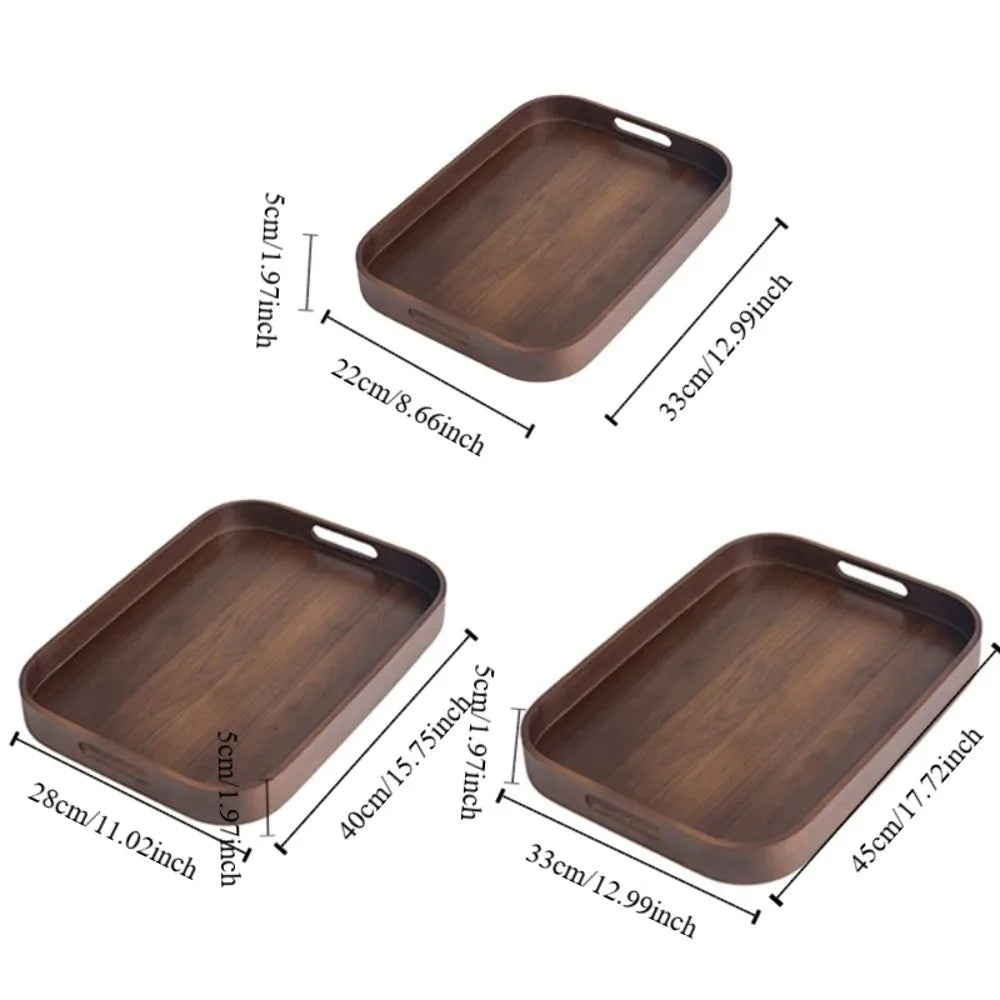 Simple Rectangular Walnut Tea Tray Hollowed-out Handle Polished Breakfast Serving Tray Vintage Tea Serving Plate Coffee Shop
