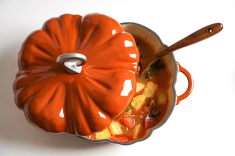Pumpkin Enameled Cast Iron Dutch Oven 1.9L Enamel Coated Cookware NonStick Enamel Pot Casserole Dish 7.9inch for All Heat Source
